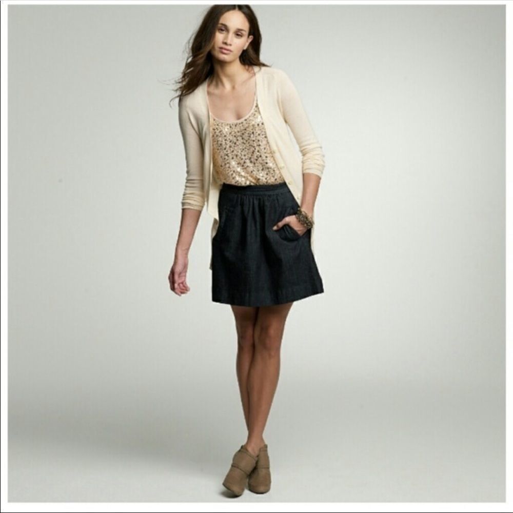 J. Crew Indigo Skirt Black Denim Flare mini skirt, size 0, 98% cotton